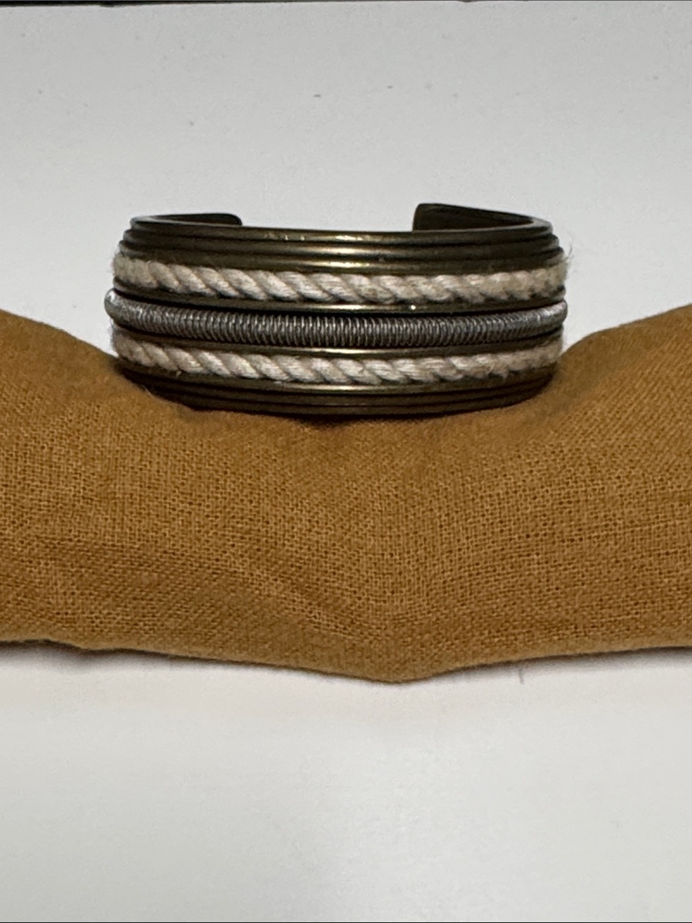 Rare Tory Burch Metal Cuff Bracelet with White Rope Detail